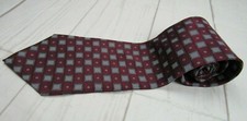 Van Heusen Tie Silk Burgundy with Gray Geometric Squares