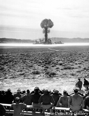 Onlookers Watching Atomic Nuclear Bomb Blast, Nevada 1950s - Vintage Photo Print