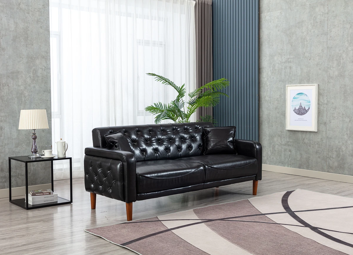 2047 Black PU Leather Sofa Bed 047BK eBay