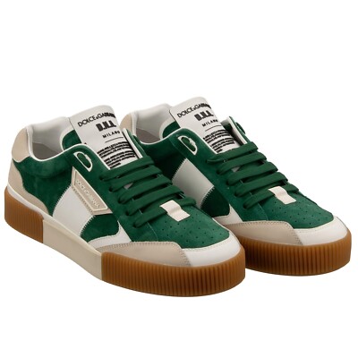 DOLCE & GABBANA DG Logo Low-Top Leder Sneaker Schuhe NEW MIAMI Grün Beige 
