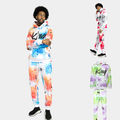 Victorious Men's Casual Gel Print KING Tie Dye Fleece Set ST874