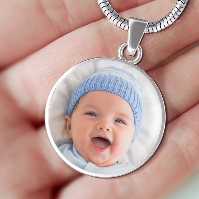Personalized Mom Pendant Necklace, Newborn Baby Photo Jewelry, Infant