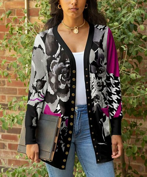 Lily Black & Pink Floral Snap-Button Cardigan Sizze 2XL | eBay