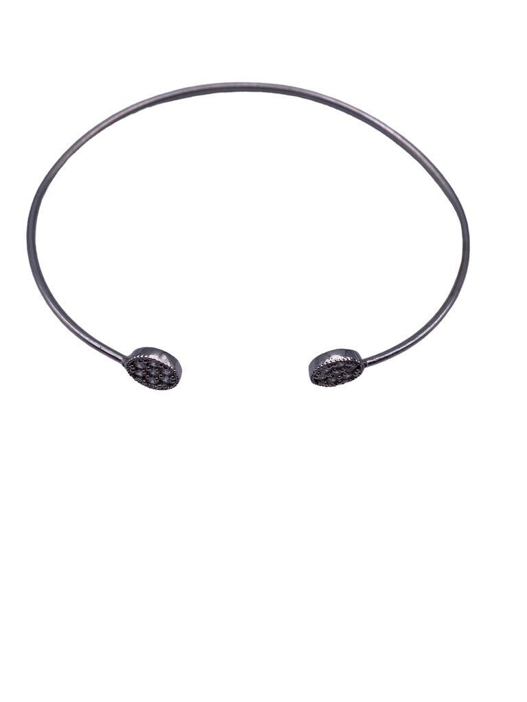 Thin Silvertone Open Bangle Bracelet Delicate Flo… - image 1