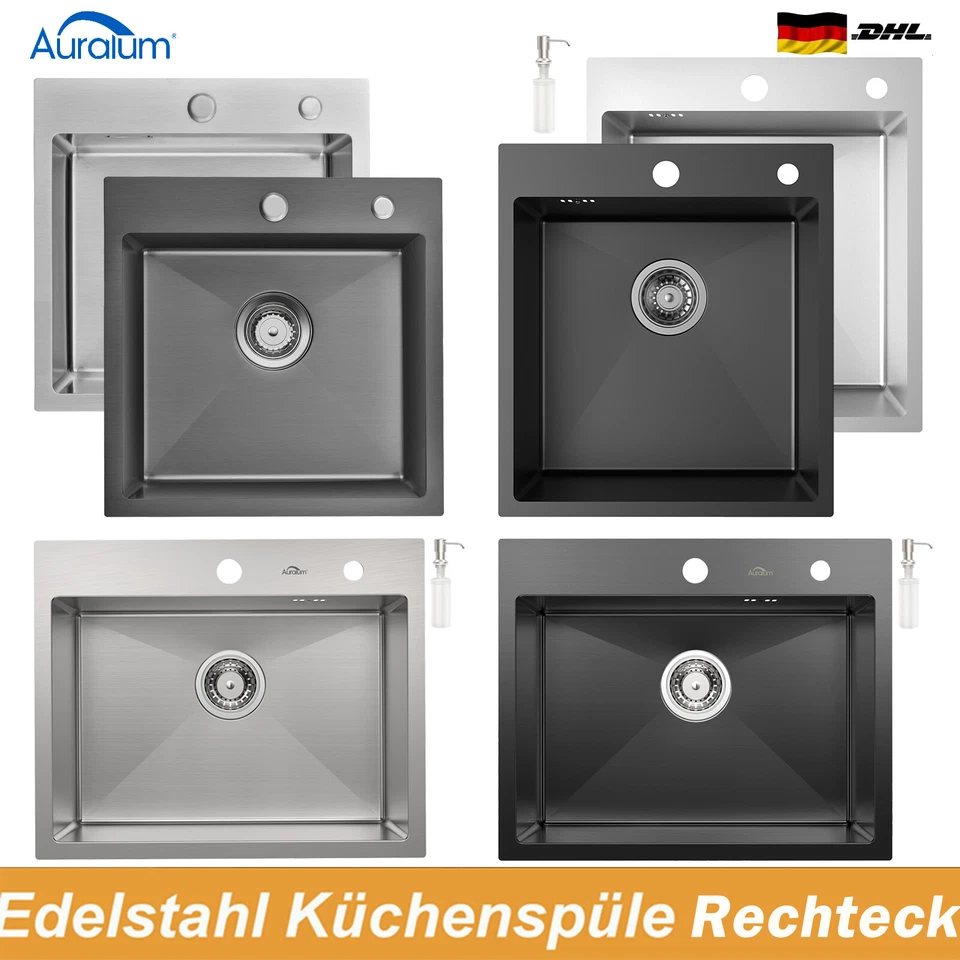 AURALUM Edelstahl Küchenspüle Einbauspüle Spülbecken Mit Ablaufgarnitur Sifon Spüle