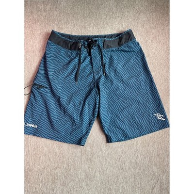 Da Hui Mens Blue Wave Print Board Shorts Swim Trunks Size 38 Pocket Stretch