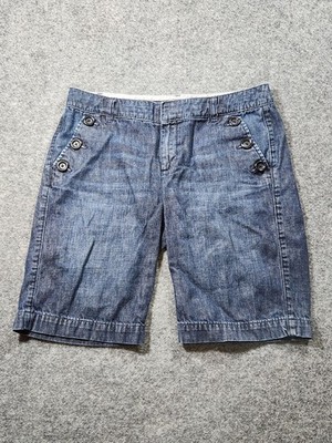 GAP 1969 Bermuda Shorts Women Size 8 Blue Dark Wash Denim Button Beach Resort
