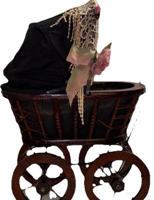 Antique Victorian Doll Stroller Wicker and iron For 12 inch doll Free Shipping