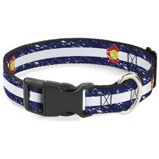 Plastic Clip Collar Colorado Flags4 Weathered WIDE-Large 20-31"