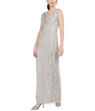 Adrianna Papell Womens Beaded Gown Dress, silvers, 10