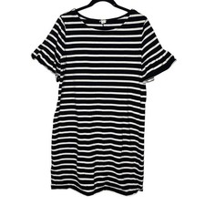 J CREW Ruffle Sleeve Shirt Dress H7043 Black White Striped Modern Womens…