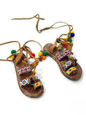 Sam Edelman GiGi Lisbeth Beaded PomPom Gladiator Sandals Kids Size 2