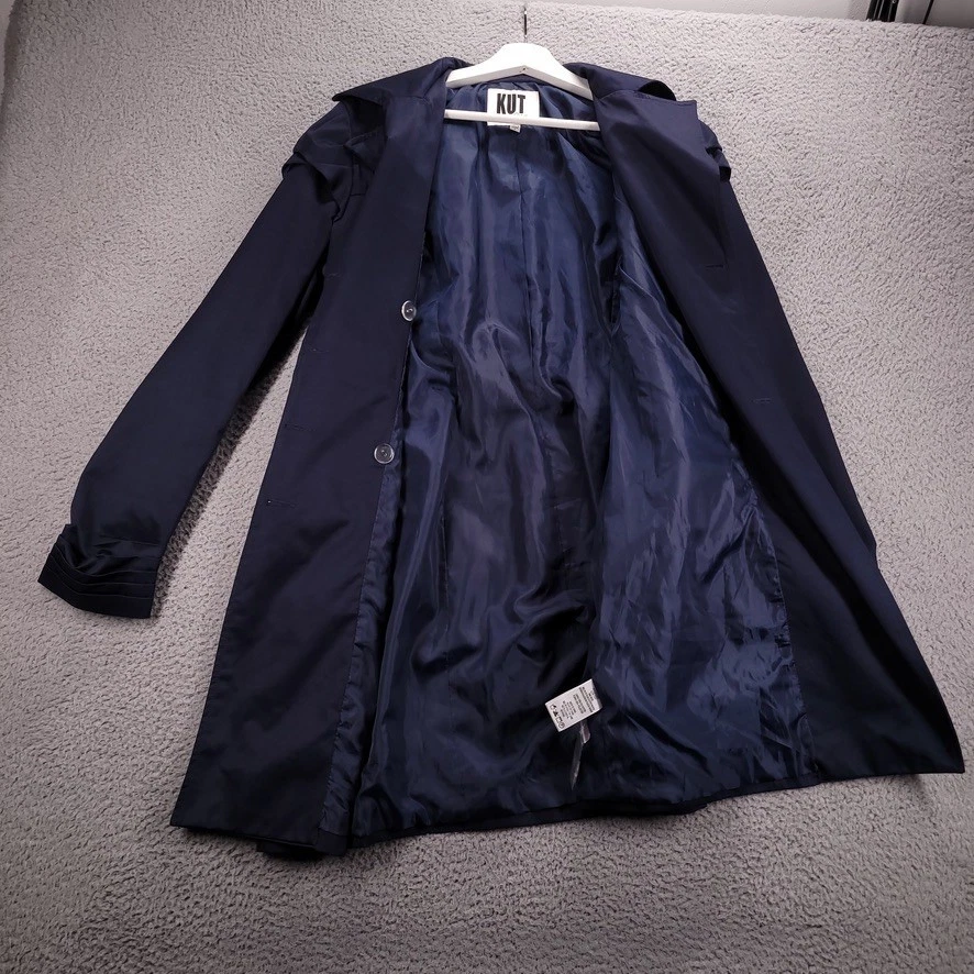 KUT Jacket Womens Size LARGE Navy Blue Double Breasted Polyester Trench Coat - Image 3 of 4