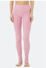 ALO Yoga S Goddess Leggings Stirrup Pink Heather Ribbed Scrunch Ruched Active