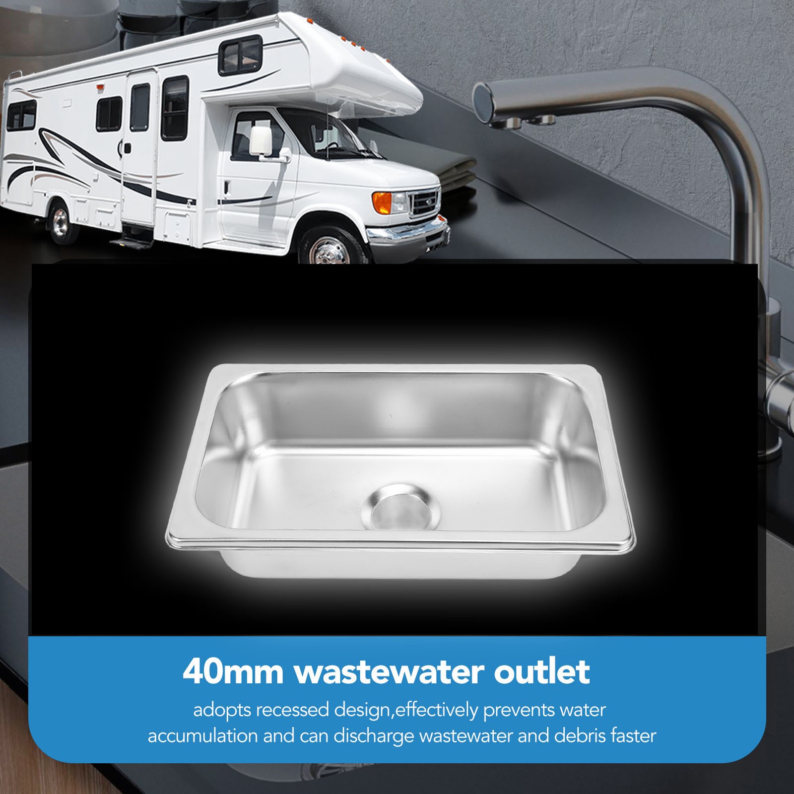 Rectangular RV Sink Sturdy 304 Stainless Steel Basin Boat Caravan Yachts Popular