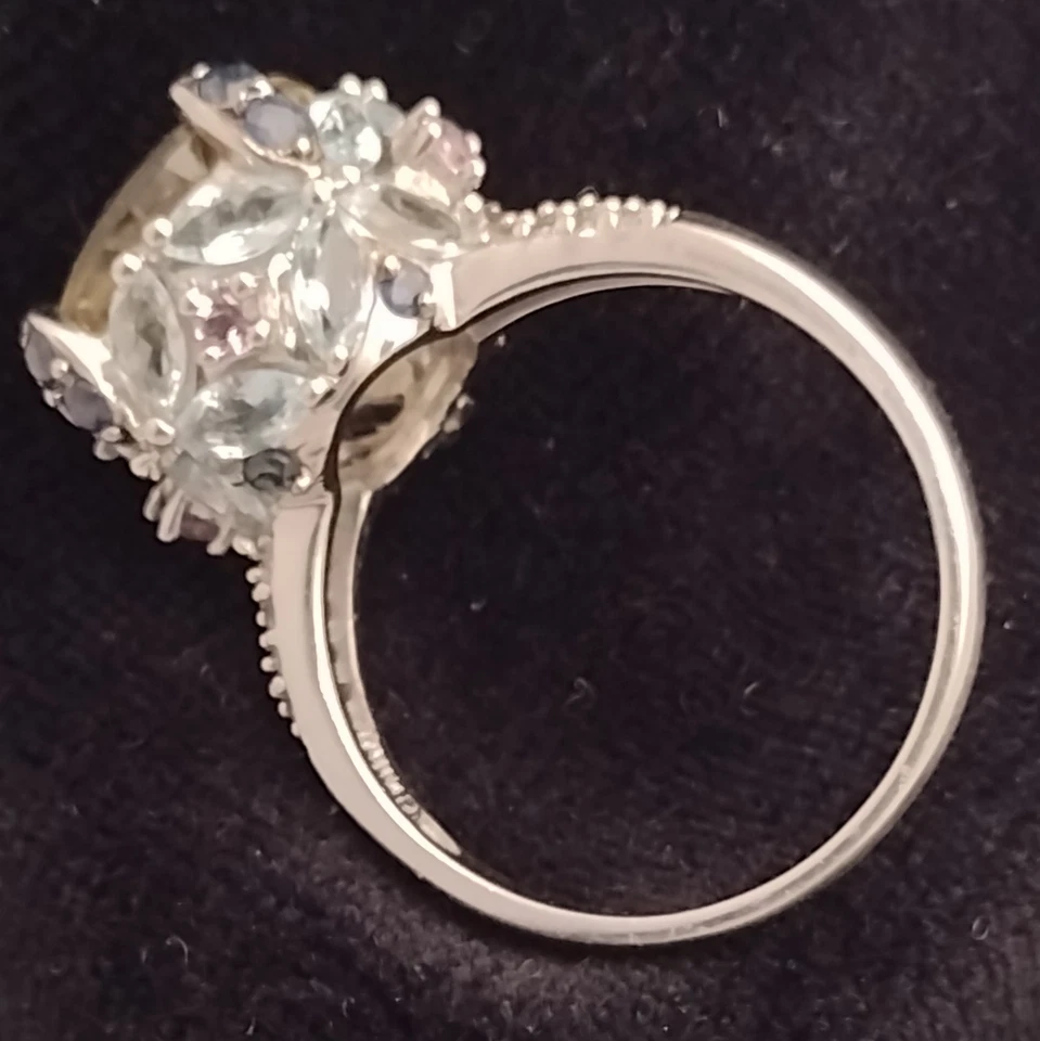 Anillo de cóctel HSN de 8 quilates de cuarzo limón con piedras preciosas de ley FP925 plata tamaño 10,5 Foto 3 de 4