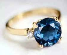 2Ct Round Lab Created London Blue Topaz Engagement Ring 14K Yellow Gold Plated