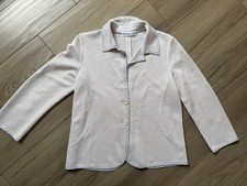 Amina Rubinacci Lino blend Lightweight Blazer Light Pink Gray Piping Italy Sz 42