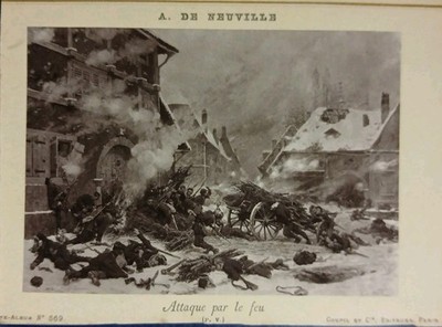 A. De Neuville - Angriff durch Feuer. Foto Goupil & Cie Thema Krieg Gemälde