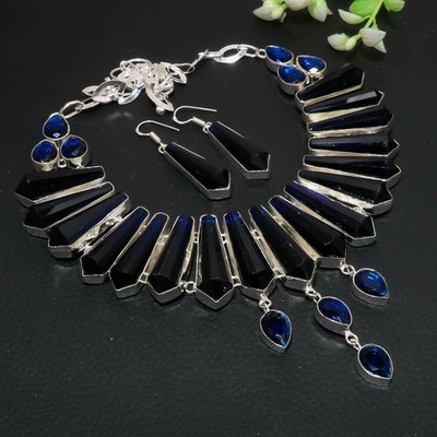 Iolite Gemstone Handmade 925 Sterling Silver Jewelry Necklace+Earrings VJ 721