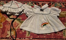 Vintage baby dress top  bonnet polka dot 6-9 mo rainbow bunny set outfit