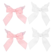 4 Pcs White Bowknots Barrettes Cute Short Bows Birthday Hair Accessory