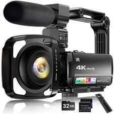 Fjfjopk 4K Video Camera Camcorder 64Mp Vlogging Camera For Youtube 3.0 Touch