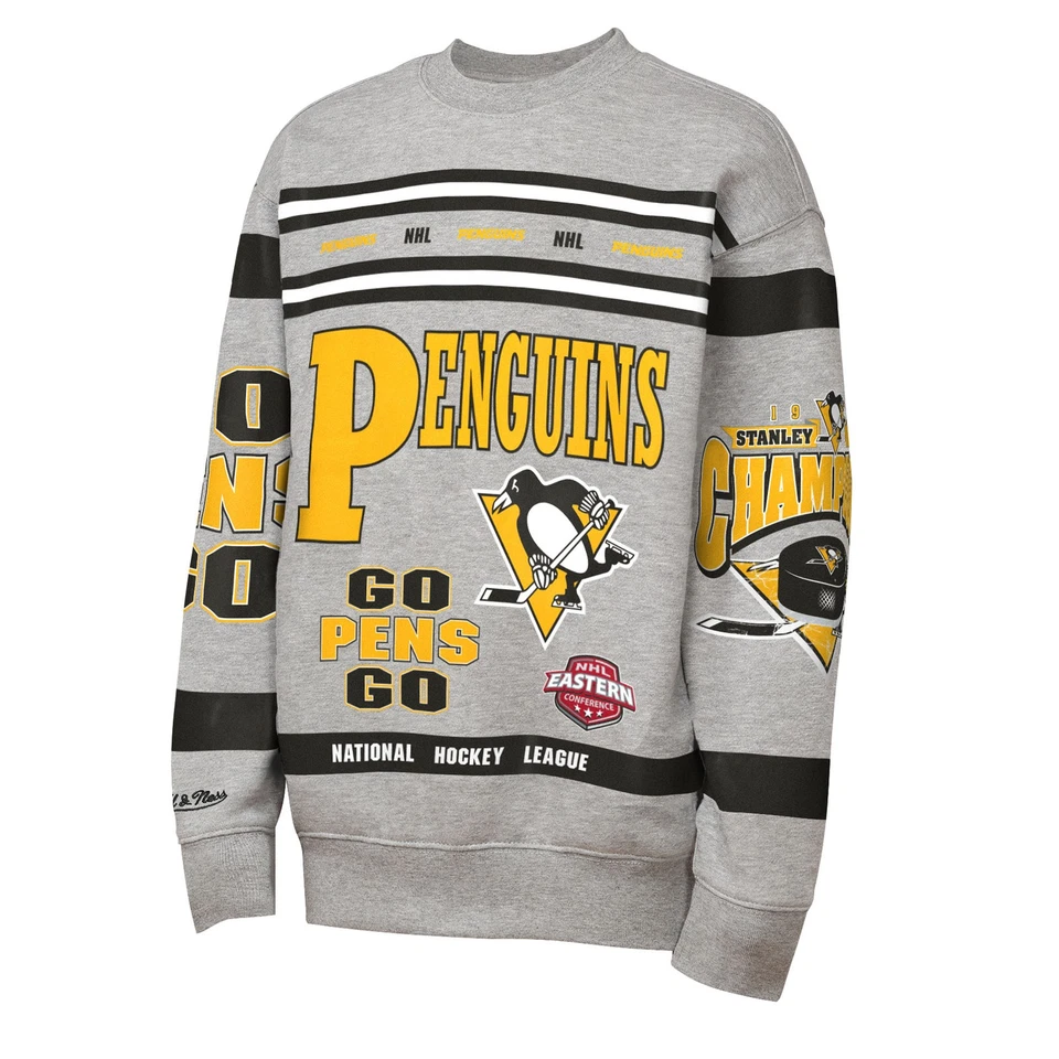 Vellón con estampado integral Mitchell & Ness gris jaspeado Pittsburgh Penguins juvenil Foto 2 de 3