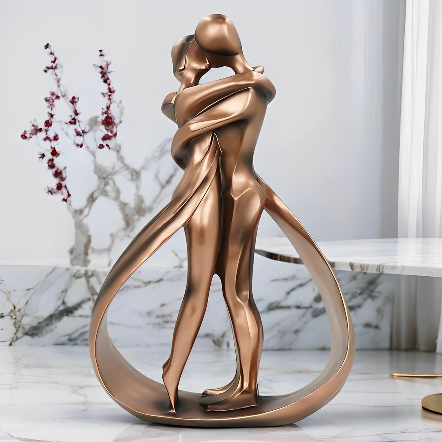 Statue en résine d'art de couple affectueux sculpture design noir mat