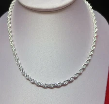 STERLING SILVER .925 PLATED 4 MM ROPE16,18,20,24,30 INCH CHAIN NECKLACE
