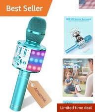 Kids Bluetooth Karaoke Microphone with LED Lights - Perfect Gift for Ages 3-12