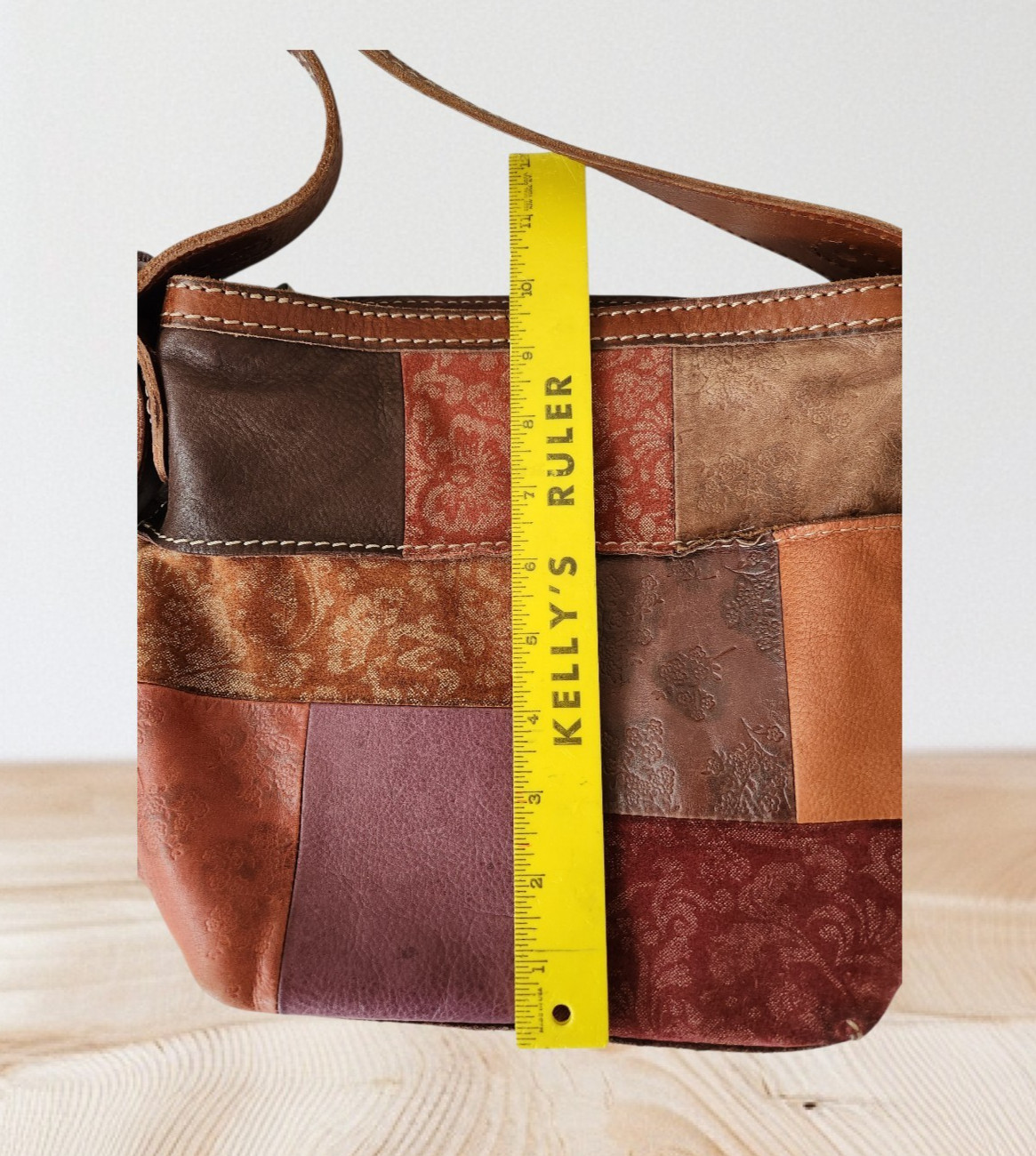 Fossil Leather Color Block Brown Patchwork handba… - image 9