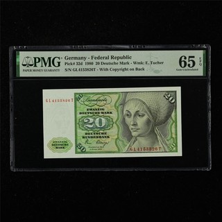 1980 Germany Federal Republic 20 Deutsche Mark Pick#32d PMG 65 EPQ Gem UNC