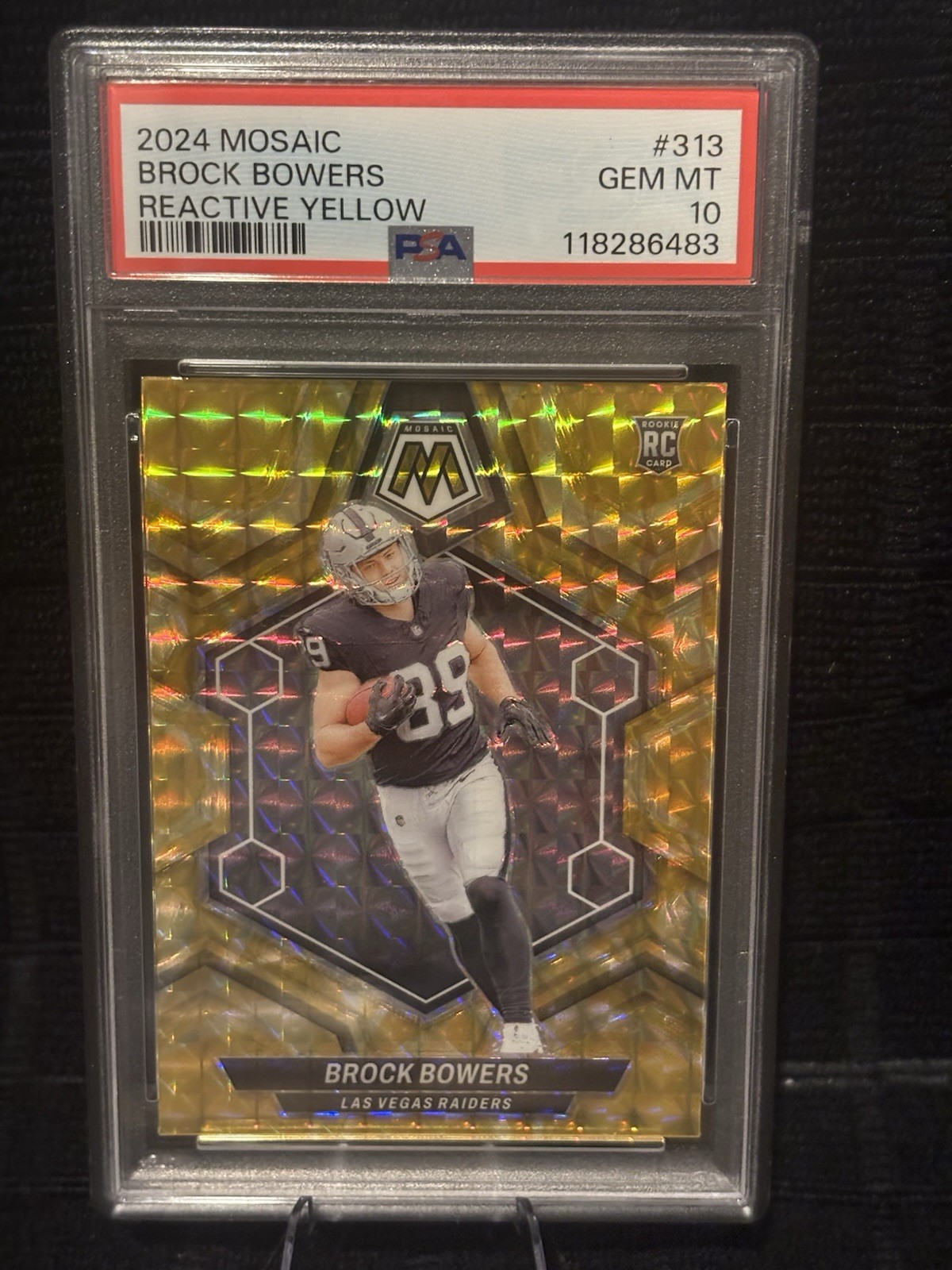 2024 Mosaic Brock Bowers Reactive Yellow #313 Rookie RC PSA 10 GEM MT * Raiders