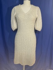 Kaisley Wool Alpaca Blend Slight Puff Sleeve Sweater Dress Small Oatmeal Color