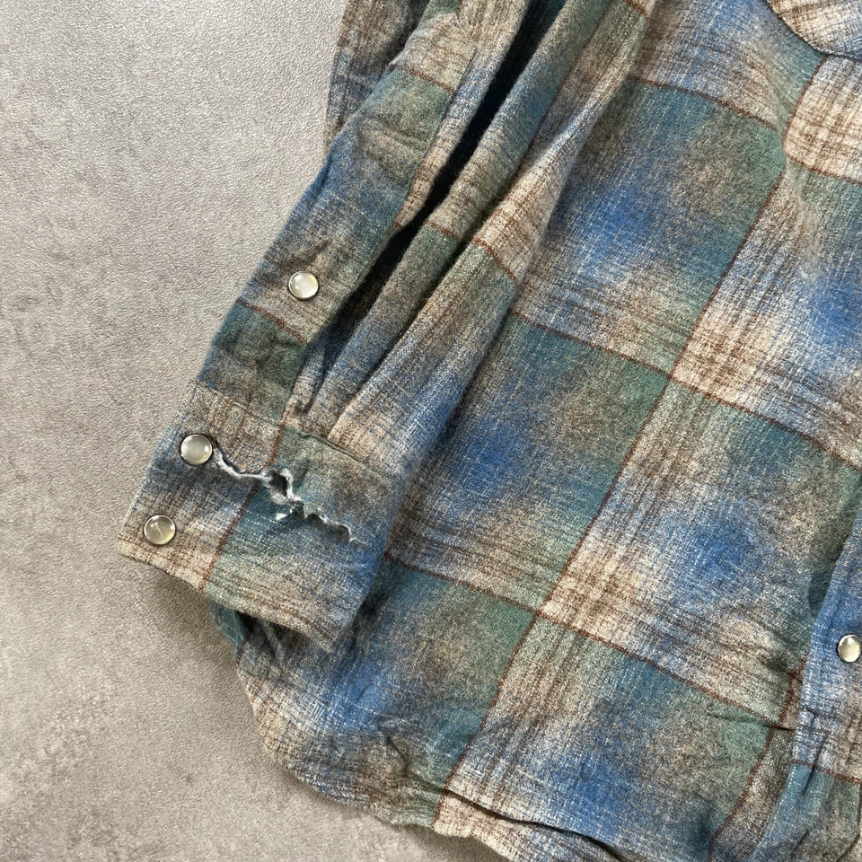 Pendleton Flannel Shirt Mens Medium Vintage Wool Plaid Western Button Up, Blue - Image 3 of 4
