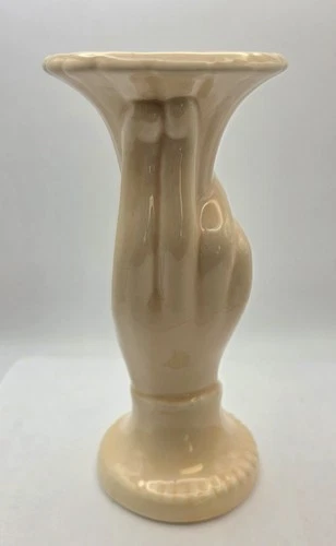 Vintage Shawnee Art Deco Ladies Hand Tulip Peach Trumpet Pottery Vase USA 7"