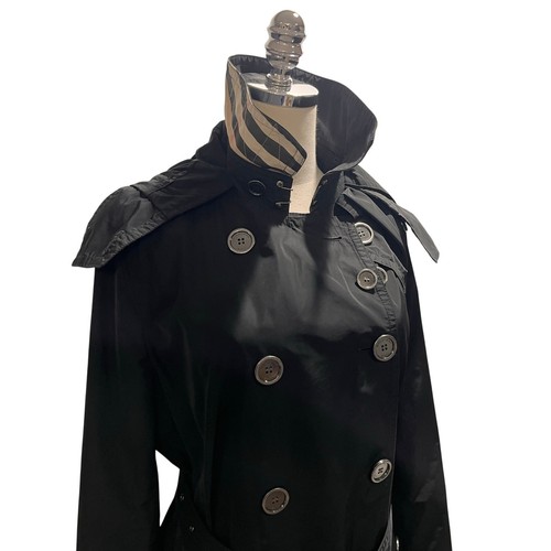 Impermeabile Burberry Brit nero doppiopetto trench cintura cappuccio rimovibile taglia 14 - Foto 2 di 8