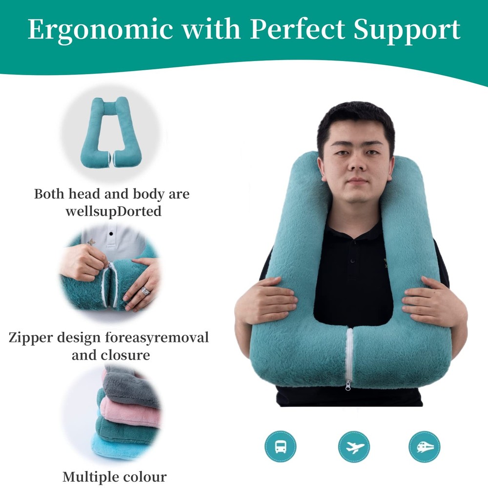 Upgraded Travel Neck Pillow for Airplanes with Storage Bag