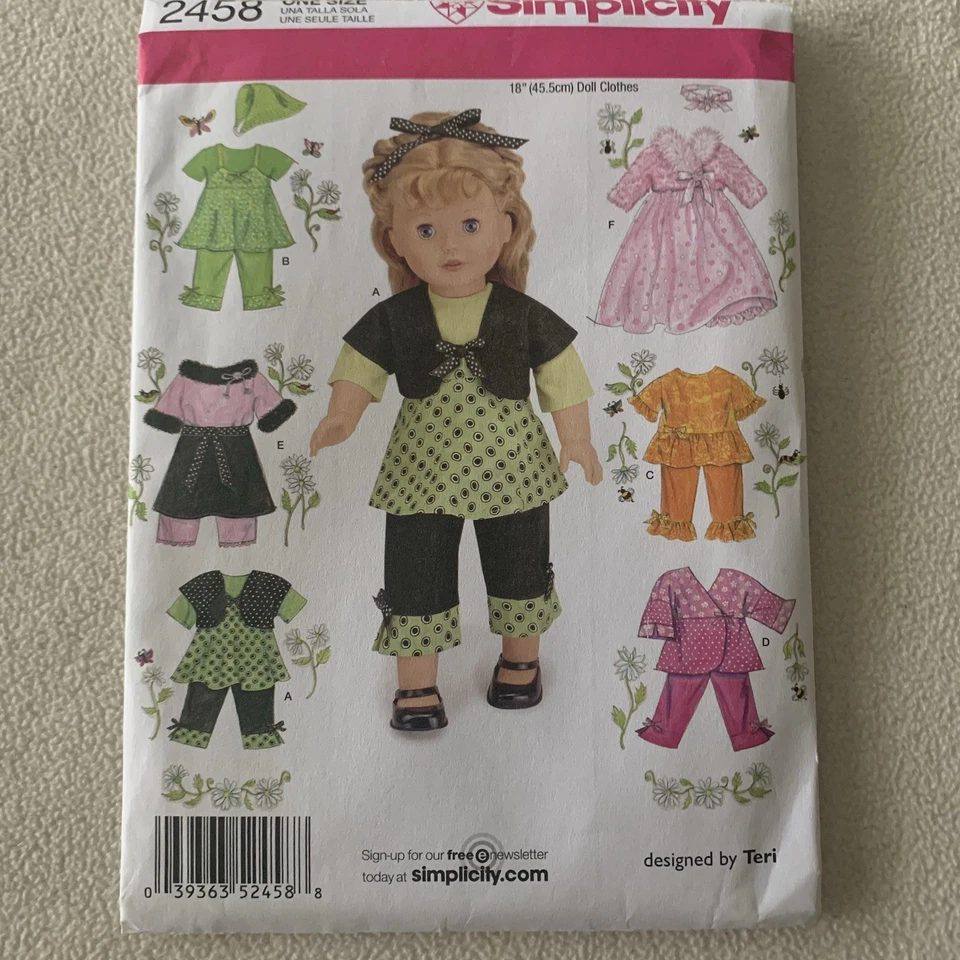 Simplicity 18" Doll Clothes Pattern Lot 2458 5276 5676 9136 0663 7444 UNCUT - Image 2 of 4