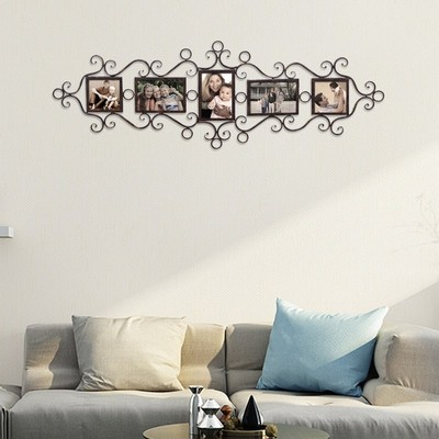 Adeco 5 Openings Metal Filigree Wall Hanging Collage Pic Black 4x6