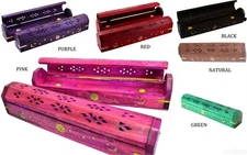 Handmade Celestial Coffin Wooden Incense Box Burner with Brass Inlay