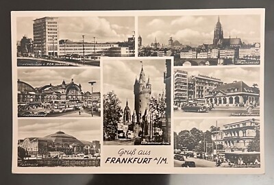 Postcard Frankfurt am Main Hauptwache, station, Eschenheimer Tower 1953