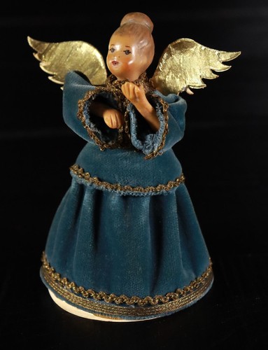 Alter Wachsengel Rauschgoldengel im Samtkleid mit Spitze 12 cm / Weihnachten #O - Bild 1 von 10