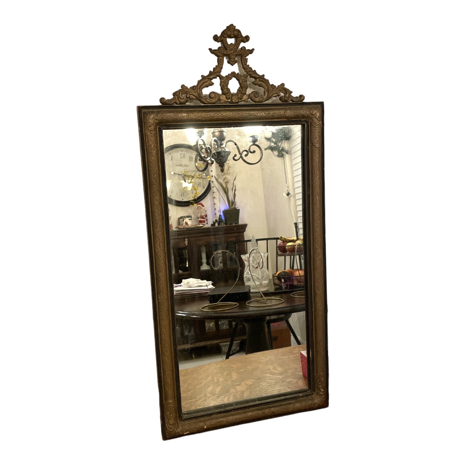 VINTAGE 1800’s WOODEN FRAMED ORNATE WALL MIRROR ANTIQUE OLD E.J.S. MFG