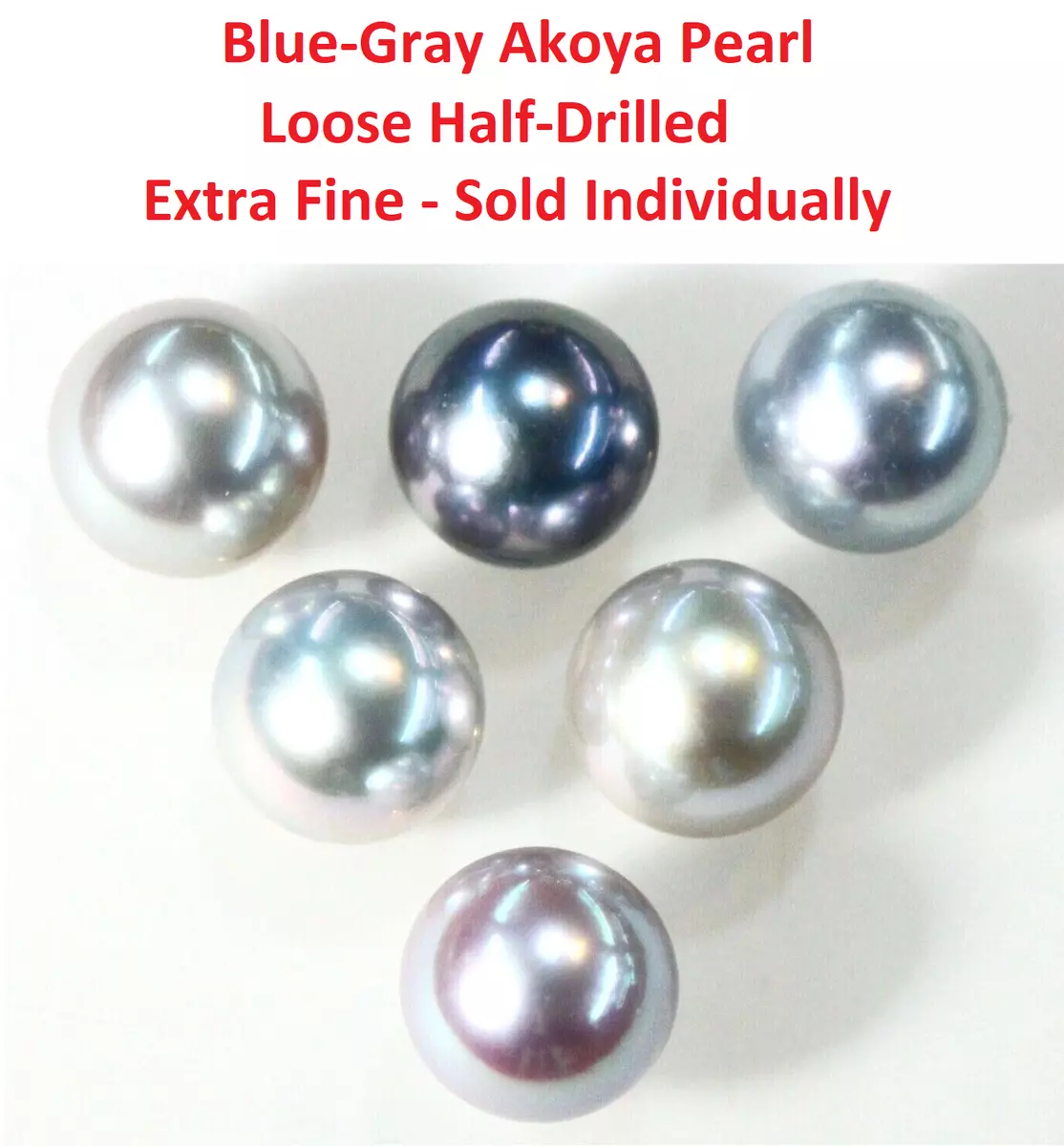 Natural Extra Fine Blue-Gray Akoya Pearl Round Half-Drilled Saltwater 1  Pearl