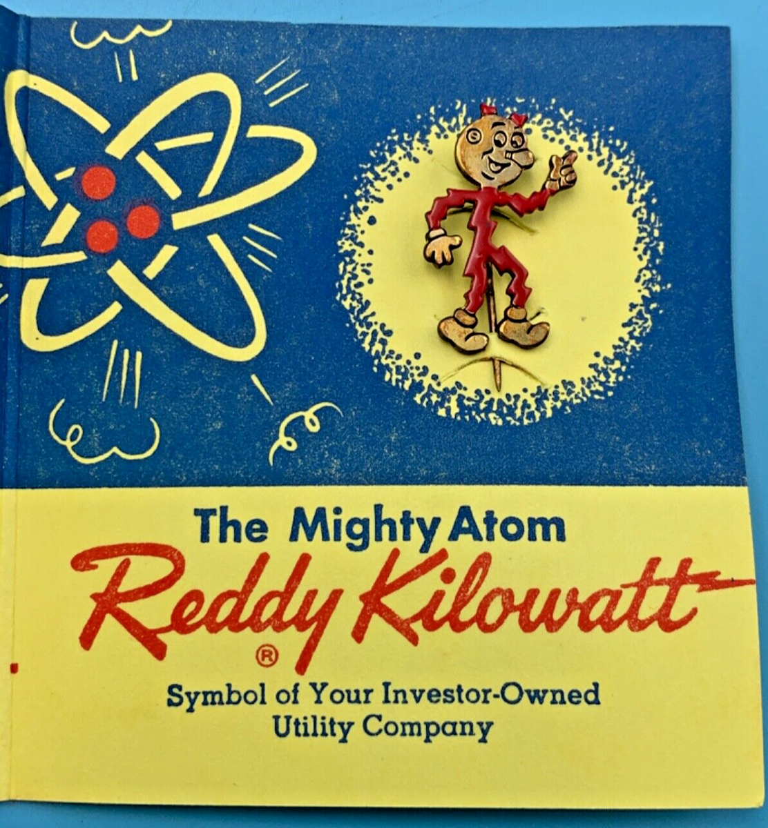 10 PIECES - Vintage 1955 Reddy Kilowatt Mighty Atom Pin Ready