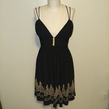 Cache Vintage Y2K Black Gold Spaghetti Strap Dress 4
