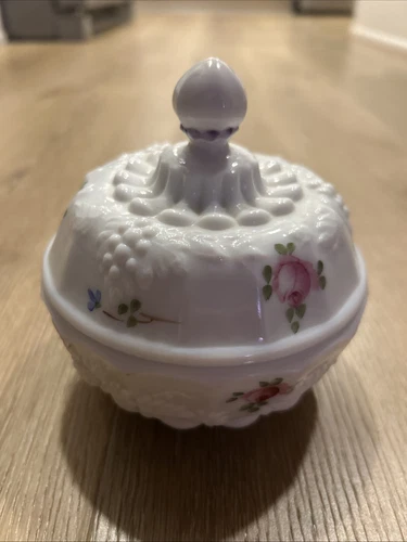 Westmoreland Vintage Milk Glass Roses Candy Dish With Lid Hand Painted Signed
