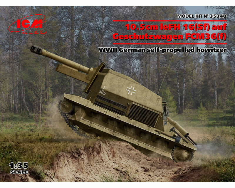 ICM 35340 10.5cm leFH 16(Sf) auf Geschutzwagen FCM36(f) 1:35 modellismo